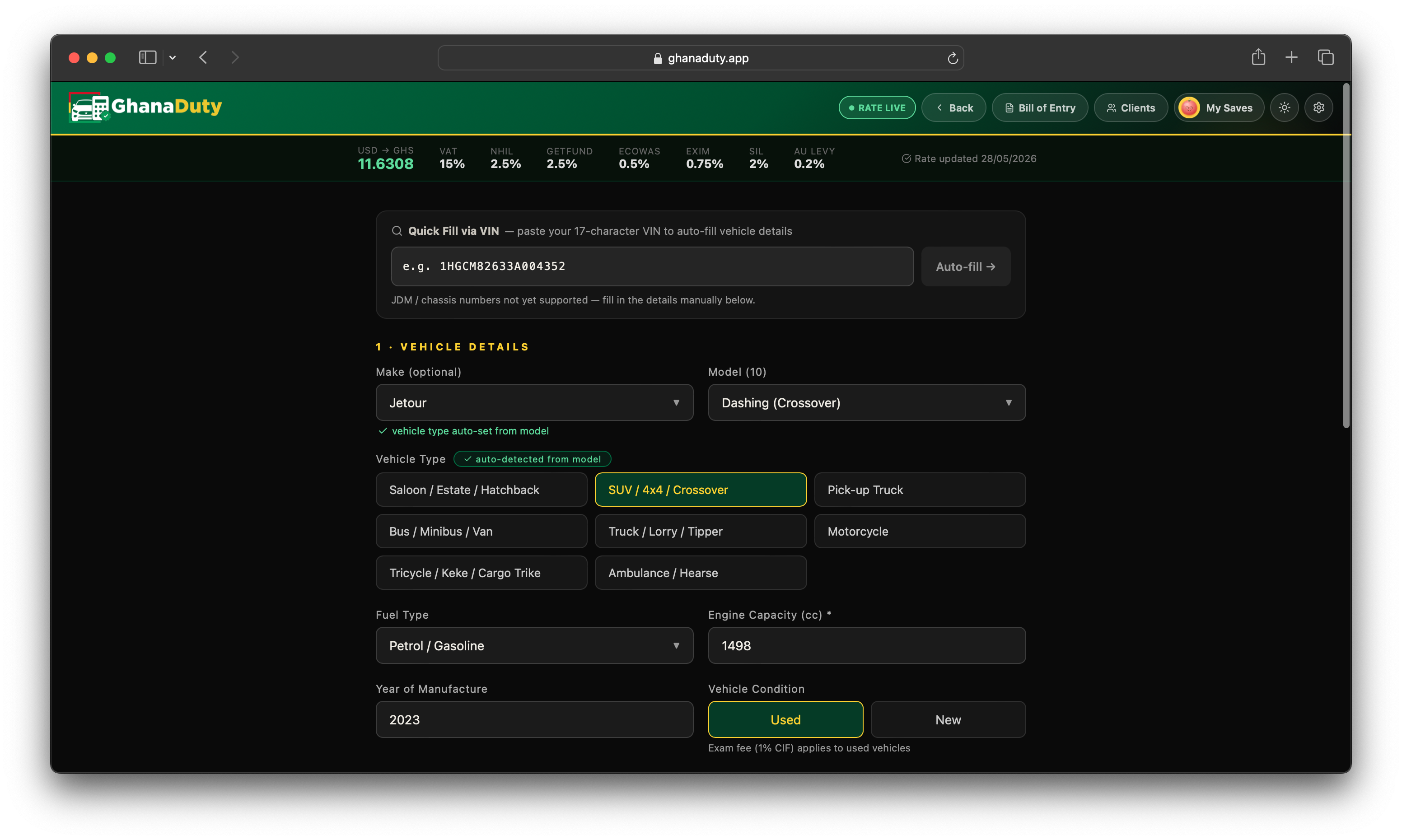 Ghana Duty Calculator